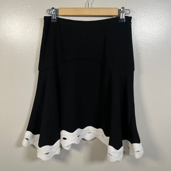 Jonathan Simkhai A-line Skirt Size 4 Black Embroidered Trim Work Office Career - Picture 2 of 8